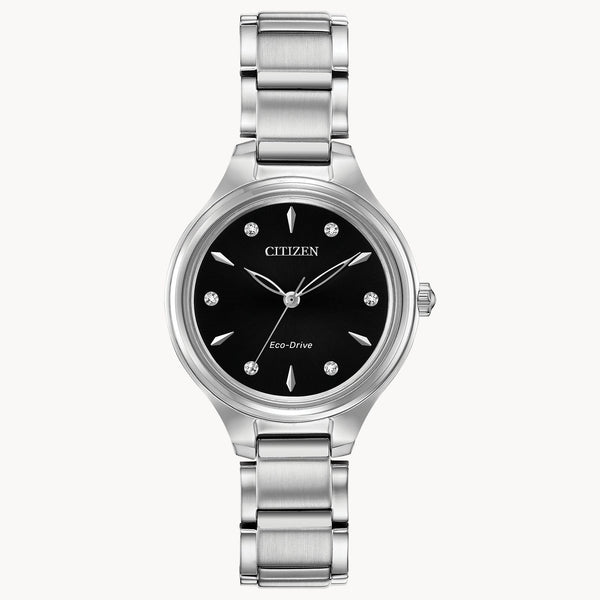 Eco Drive Corso Stainless Black Dial with Diamond Accents.