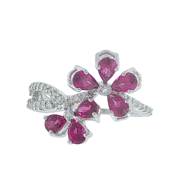 18K White Gold 1.66CTW Rhodolite Flower Ring