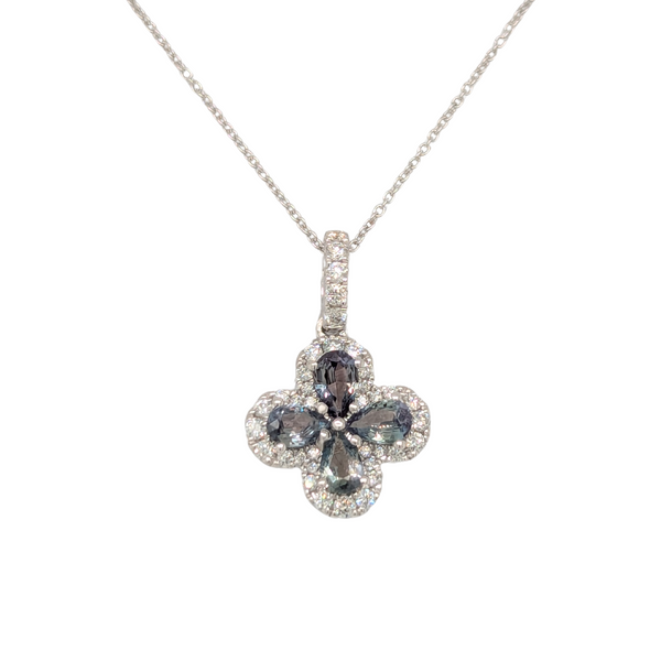 18K White Gold Alexandrite Flower Pendant with Chain
