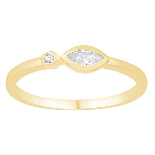 14K Gold East-West Marquise Diamond Bezel Set Ring