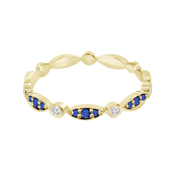 18K Yellow Gold Sapphire and Diamond Band
