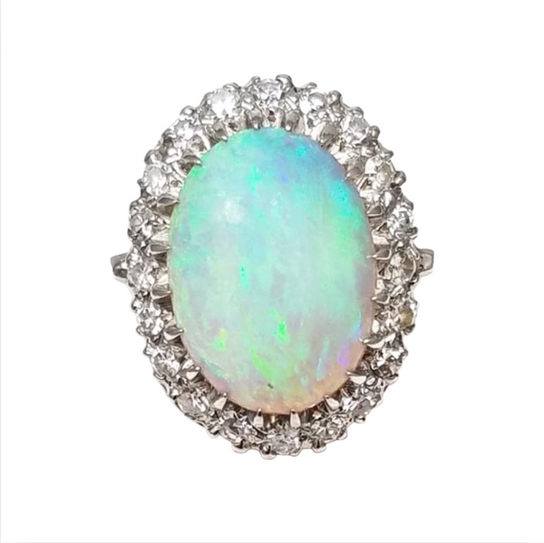 Estate 14kt White Gold 14x10mm Oval Opal .25ctw J SI2 Ring Size 6