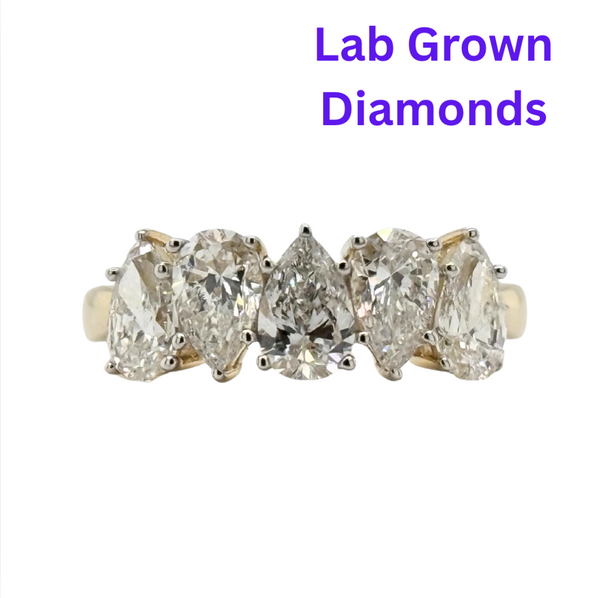 10kt Yellow Gold 2CTW Lab Diamond 5 Pear Shape Band