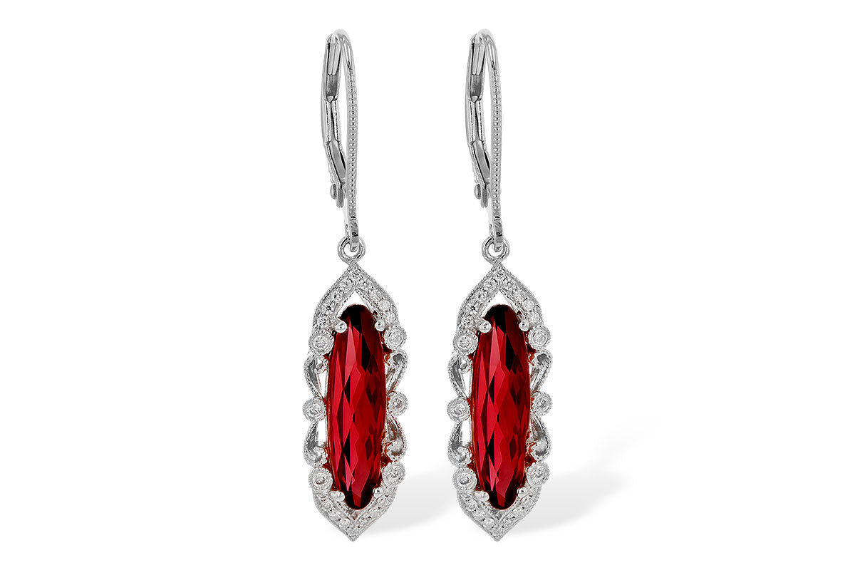 14K White Gold Marquise Garnet Vintage Style Earrings