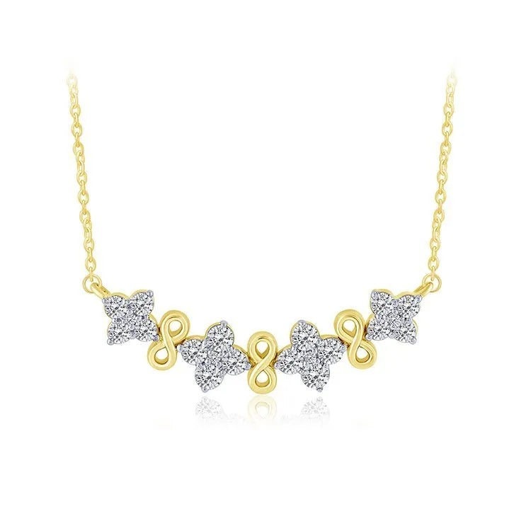 14K Gold Infinity Diamond Cluster Curved Bar Necklace