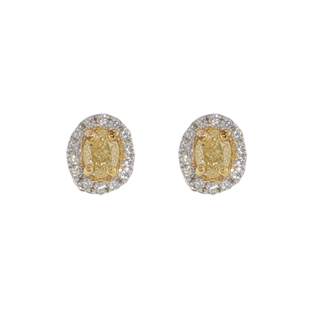 14K T/T .51CTW OVAL YELLOW WHITE DIAMOND HALO STUDS
