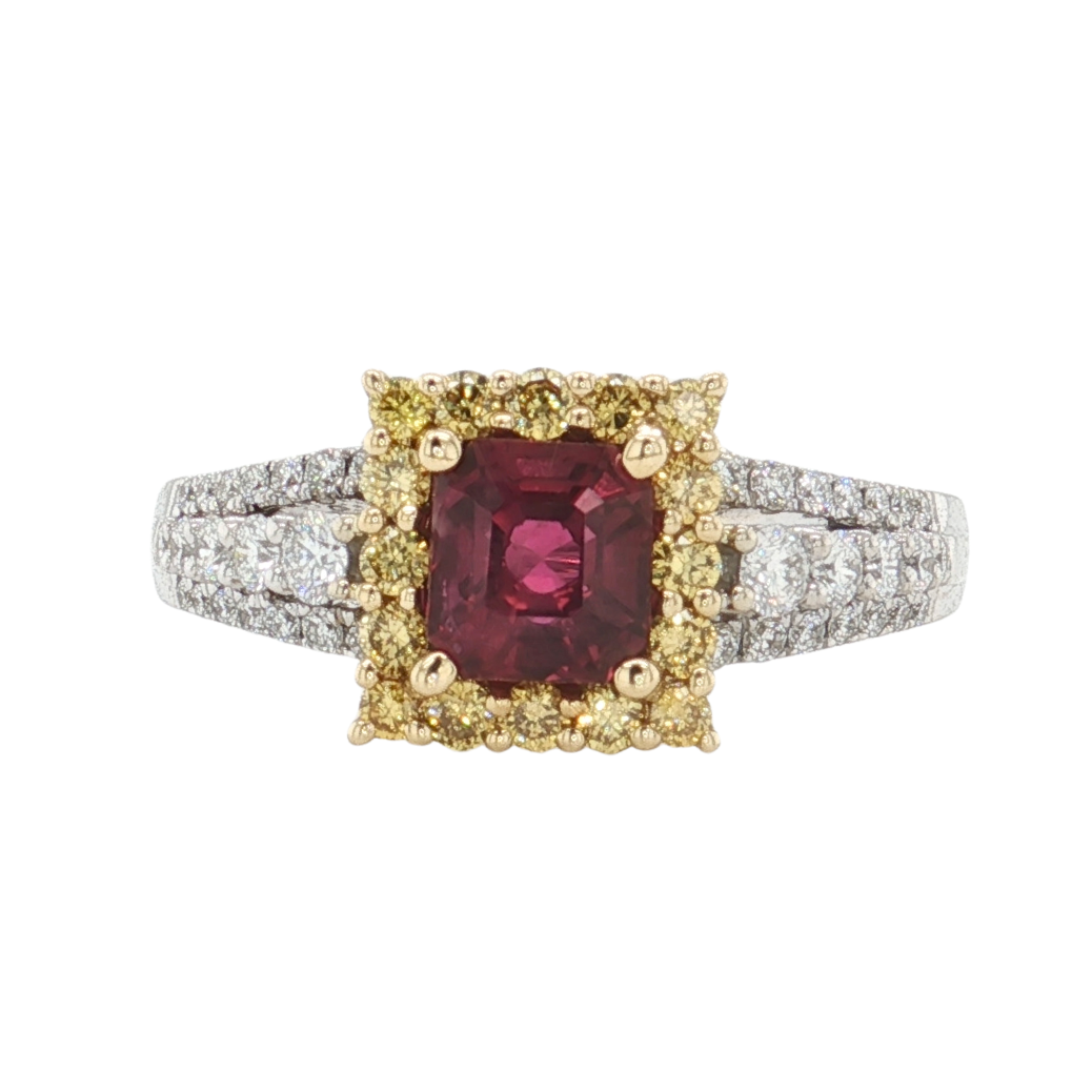 18kt Two Toned 1.33ct Ruby .37ctw Diamond Ring