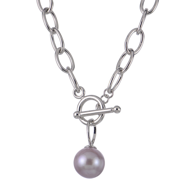 Sterling Silver Natural Pink Freshwater Pearl Necklace with Toggle