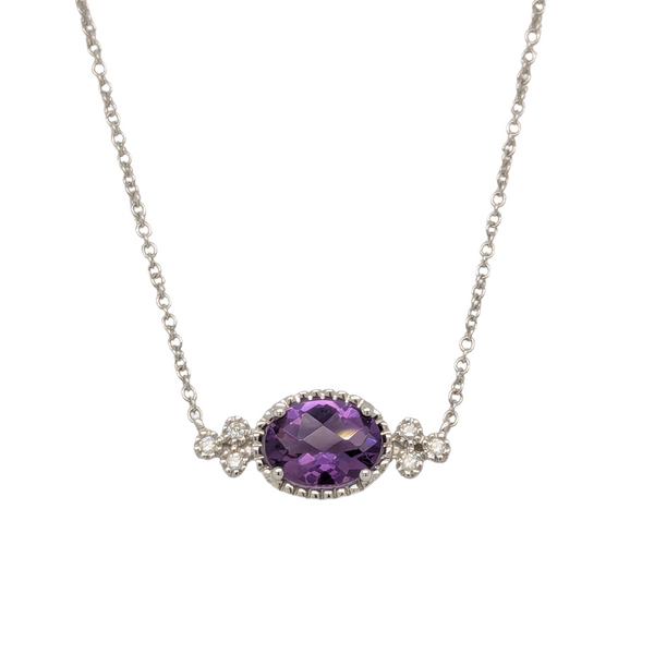 14K White Gold Oval Amethyst Vintage Inspired Necklace