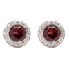 14K White Gold Garnet Diamond Halo Birthstone Earrings