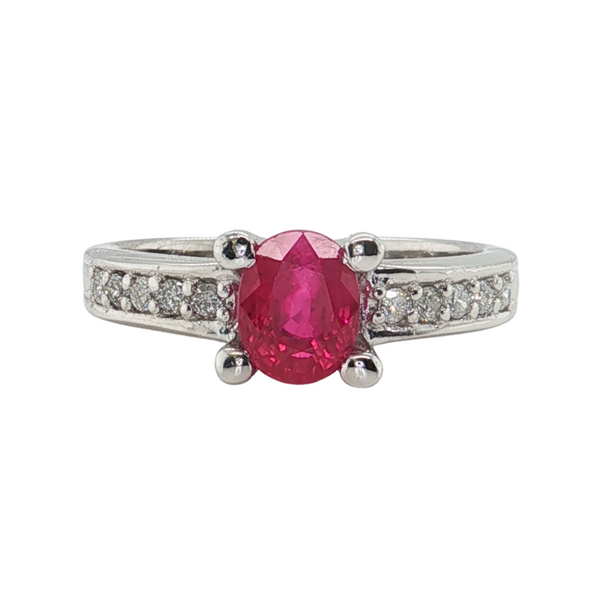 Estate Platinum 1.03ct Oval Ruby Diamond Ring