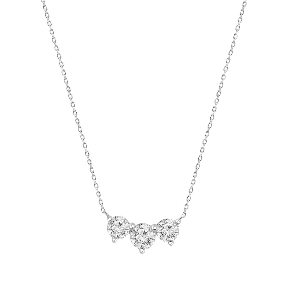 18K White Gold Three Stone Diamond Necklace