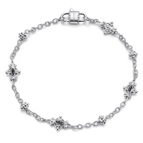 Sterling Filigree Station Bracelet with Black Spinel.