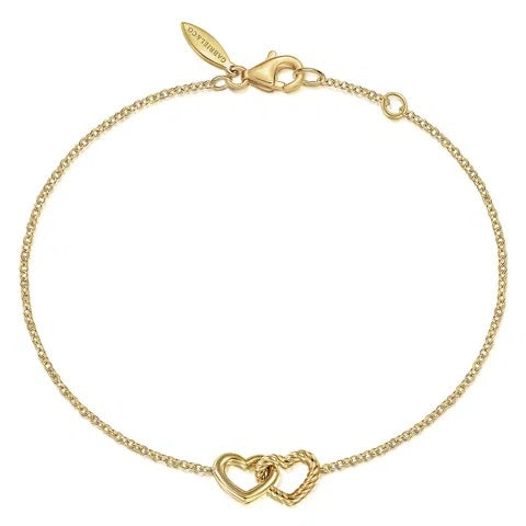 14K Yellow Gold Entwined Hearts Bracelet.