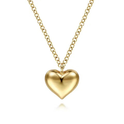 14K Yellow Gold Puffed Heart Necklace