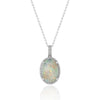 14K White Gold 4CT Opal Necklace with Diamond Halo