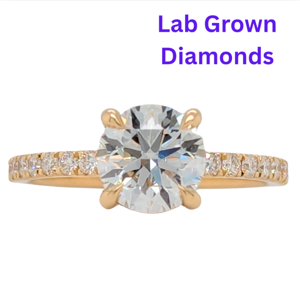 14K Yellow Gold 1.53CT Center Lab Grown Diamond Hidden Halo Engagement Ring