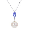 14K White Gold 9MM Freshwater Cultured Peark & Tanzanite Necklace