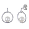 14K White Gold Akoya Pearl Diamond Circle Earrings