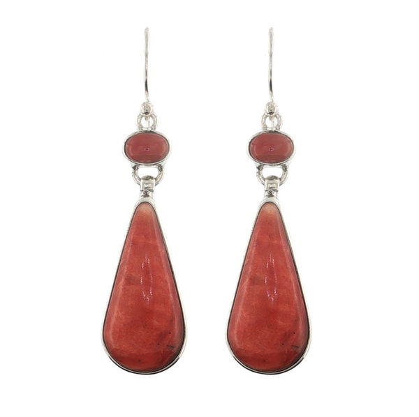 Sterling Sliver Spiny Oyster Coral Dangle Earrings