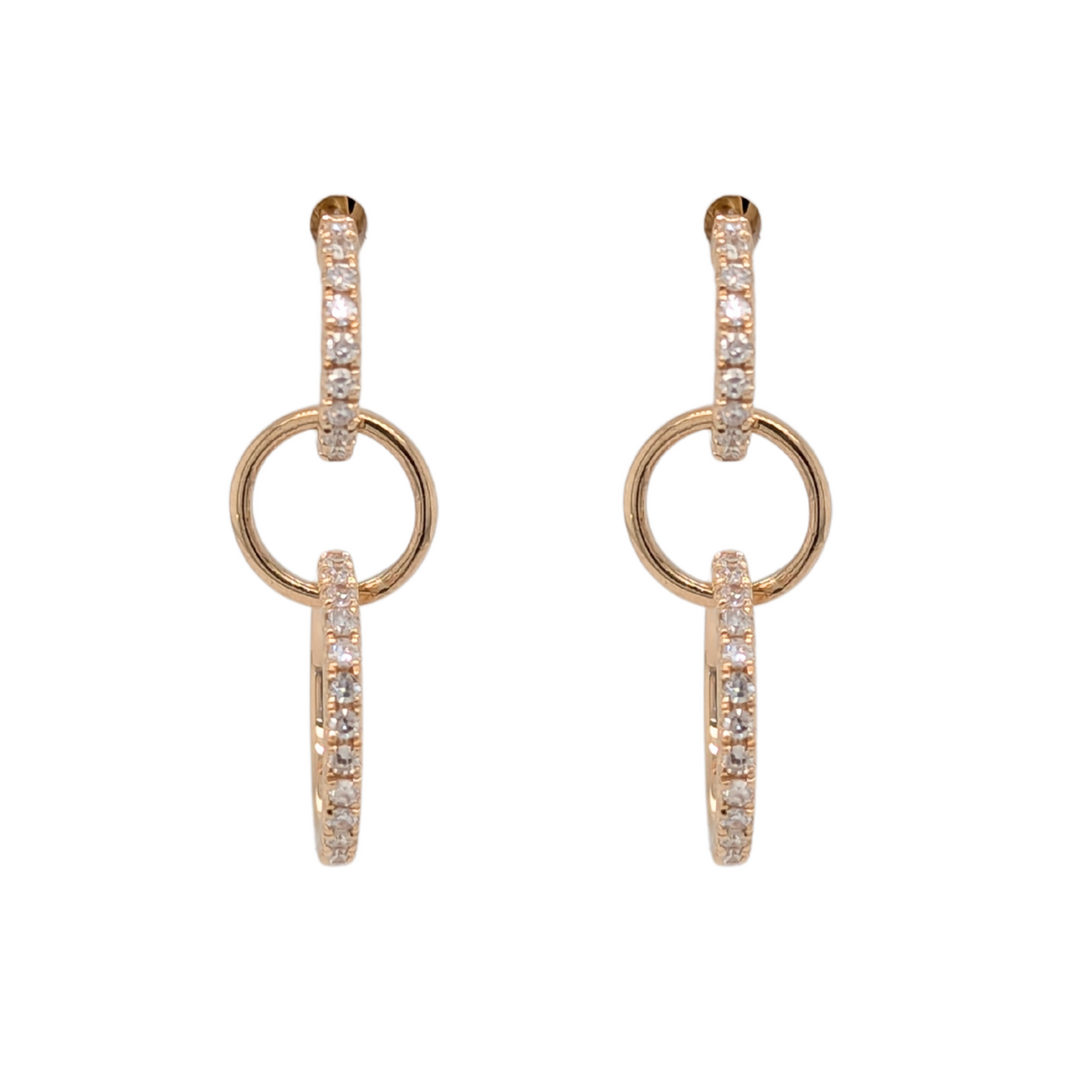 14K Gold Triple Diamond Drop Circle Earrings