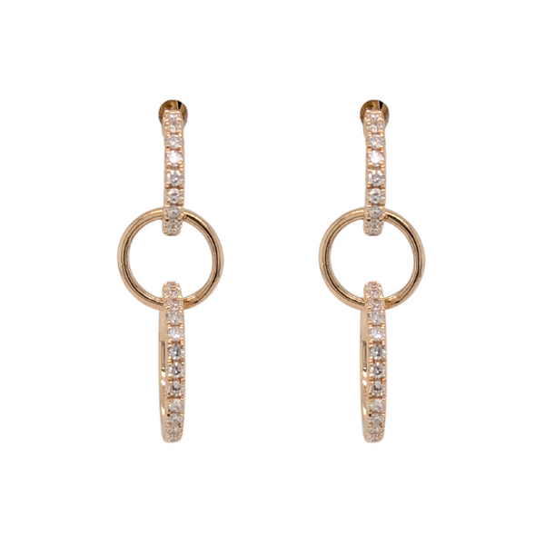 14K Gold Triple Diamond Drop Circle Earrings
