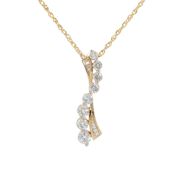 Estate 14kt Yellow Gold Moissanite Journey Pendant Twist Chain 20in