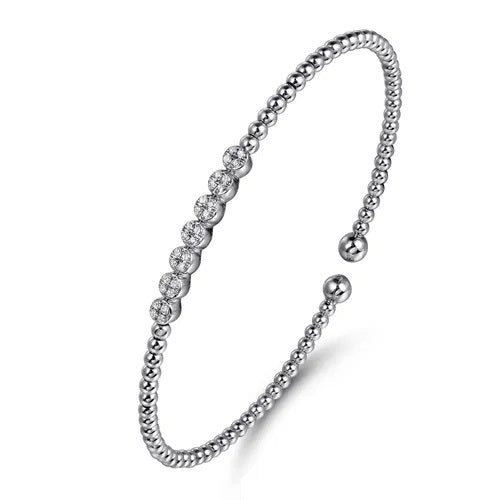 14K White Gold Diamond Flex Bead Cuff with Diamonds.