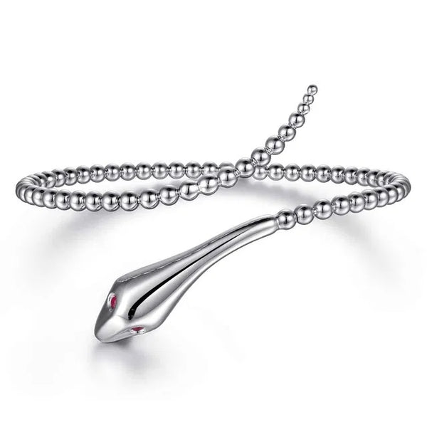 Bujukan Sterling Sliver .09ctw Ruby Snake Bangle SZ 5.75.