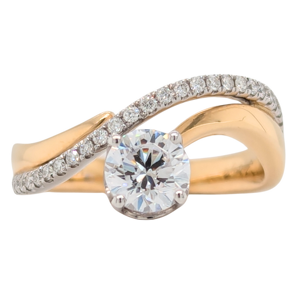 14K Gold Curved Diamond Engagement Semi-Mount Ring