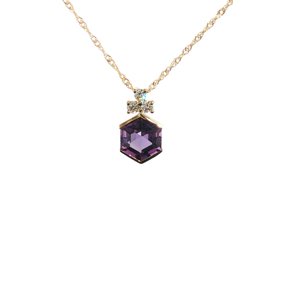 14K YG 2.09CT AMETHYST .18CTW DIA LESLIES 1MM SINGAPORE 18"