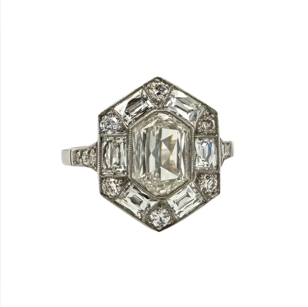 Estate Platinum 1.54ct Octagonal l VS2 1.33ctw French Cut OEC Filigree Ring