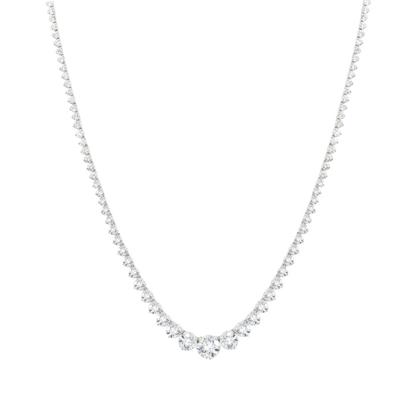 14K White Gold Graduated Diamond Riviera Necklace 17"