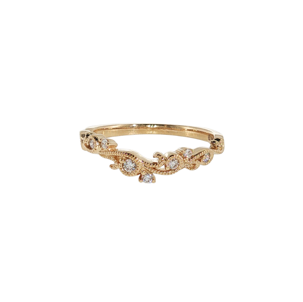 14kt Yellow Gold .10ctw I I1 Milgrain Scroll Band
