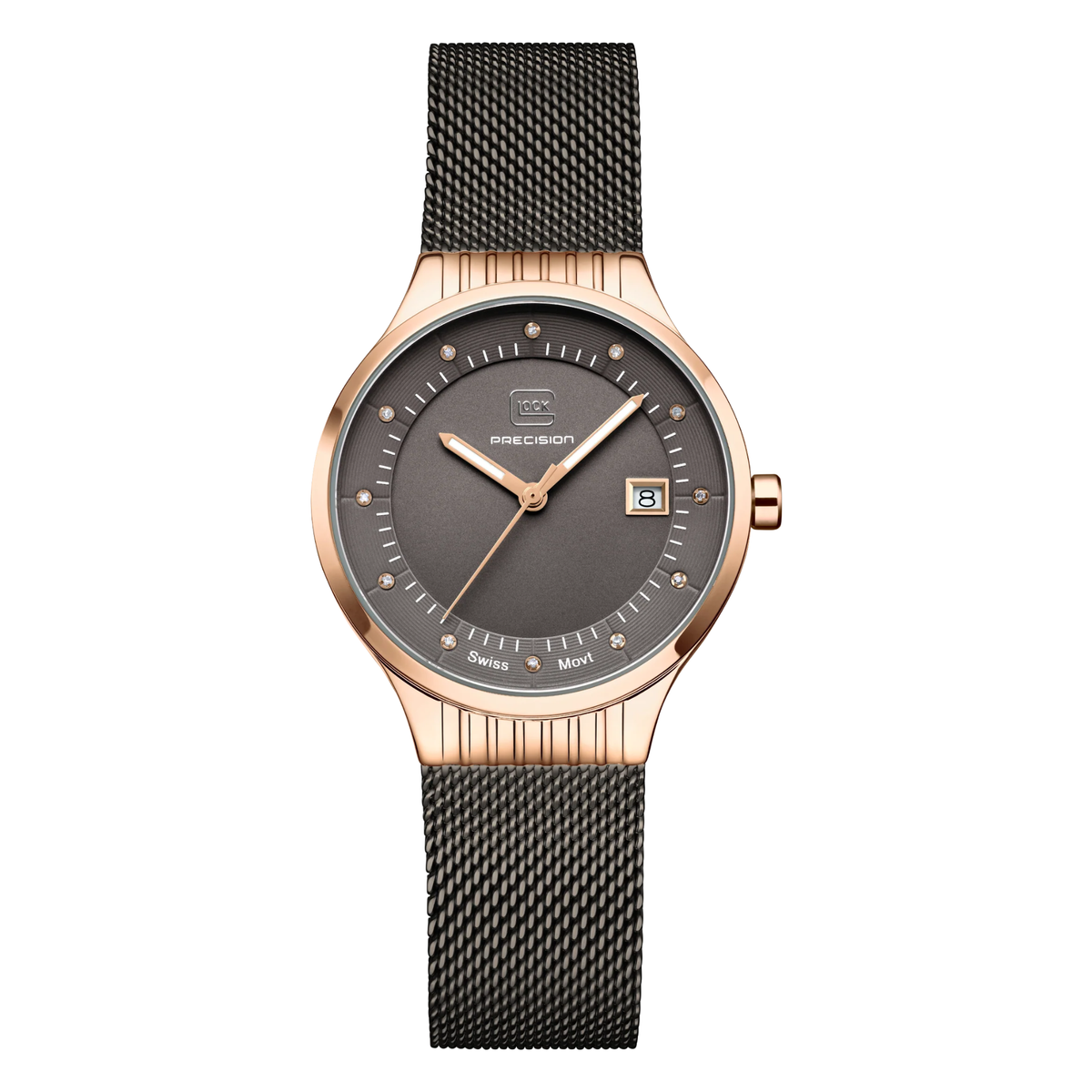 GLOCK GW-28-2-18 Rose Tone Watch with Mesh Band & Diamonds
