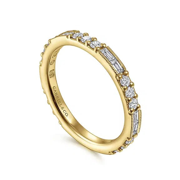 14K Yellow Gold .71CTW Baguette & Round Band
