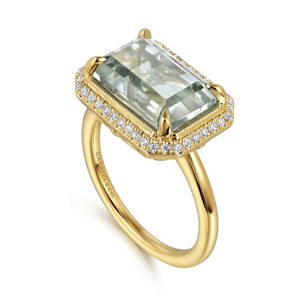 14K YG 4.33CT GREEN AMETHYST .