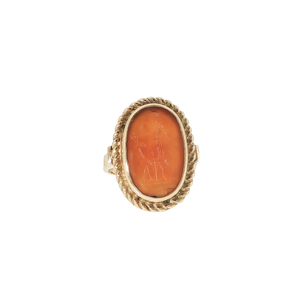 Estate 14kt Yellow Gold Carve Carnelian Ring