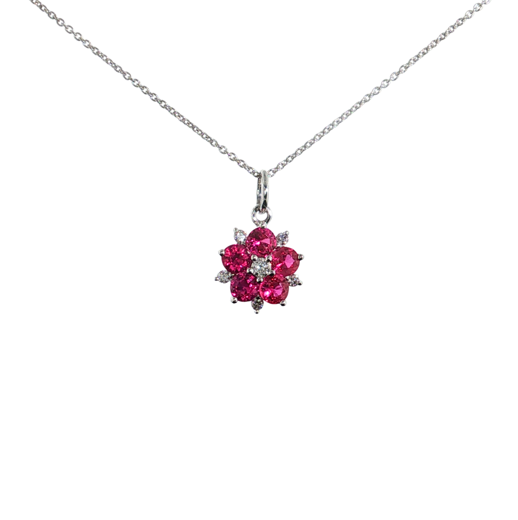 14kt White Gold .59ctw Ruby .09ctw Diamond Necklace