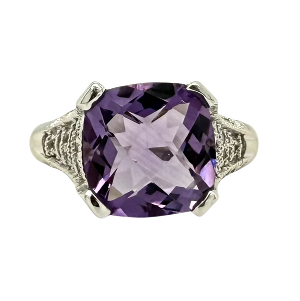 Estate 14kt White Gold 5ct Amethyst Diamond .24ctw Filagree Ring