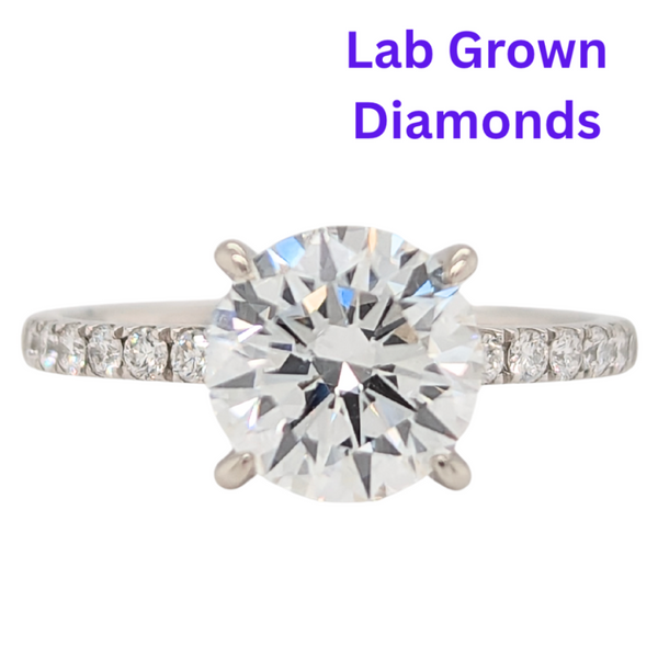 14K 2CT Round Lab Grown Diamond Engagement Ring with Diamond Collar