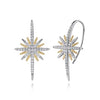 14K Yellow Gold and 925 Sterling Silver Bujukan White Sapphire Starburst Drop Earrings.