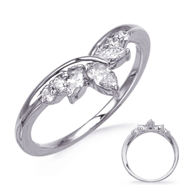 14K White Gold Marquise V Shape Contour Band with Diamonds