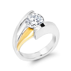 14K Two Tone Bypass Engagement Ring for 1.60CT Round