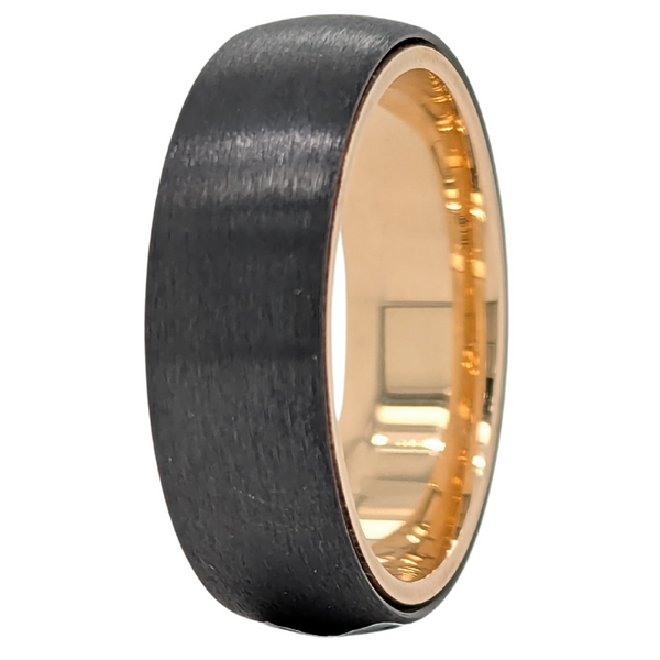 Men's Zirconium Satin Finish 7MM Ring with 14K Yellow Gold Sleeve- Size 10