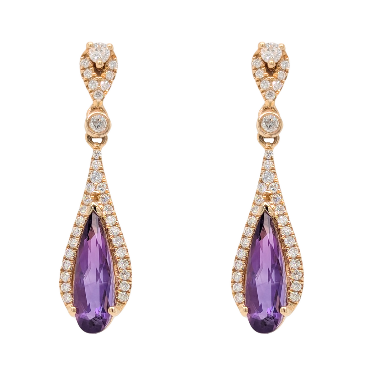 14K Yellow Gold Amethyst & Diamond Drop Earrings