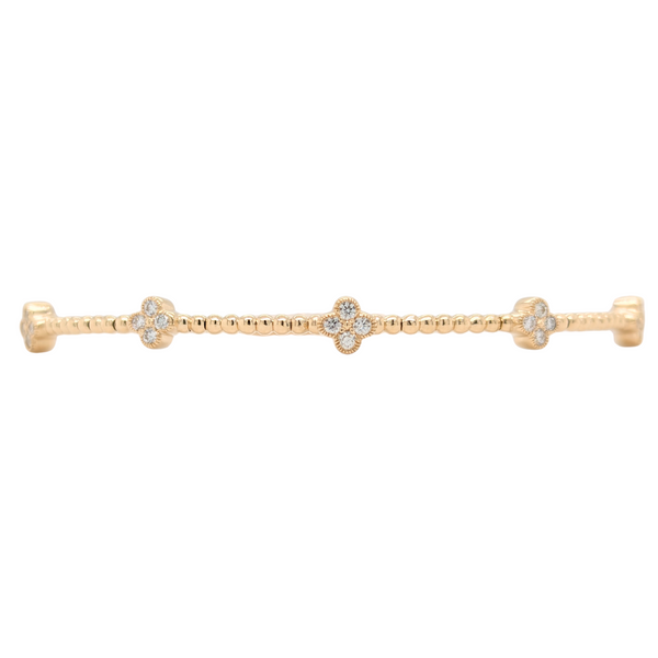 14K Yellow Gold Diamond Clover Station Flex Bracelet.