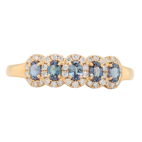 18K Yellow Gold 5 Alexandrite & Diamond Ring.
