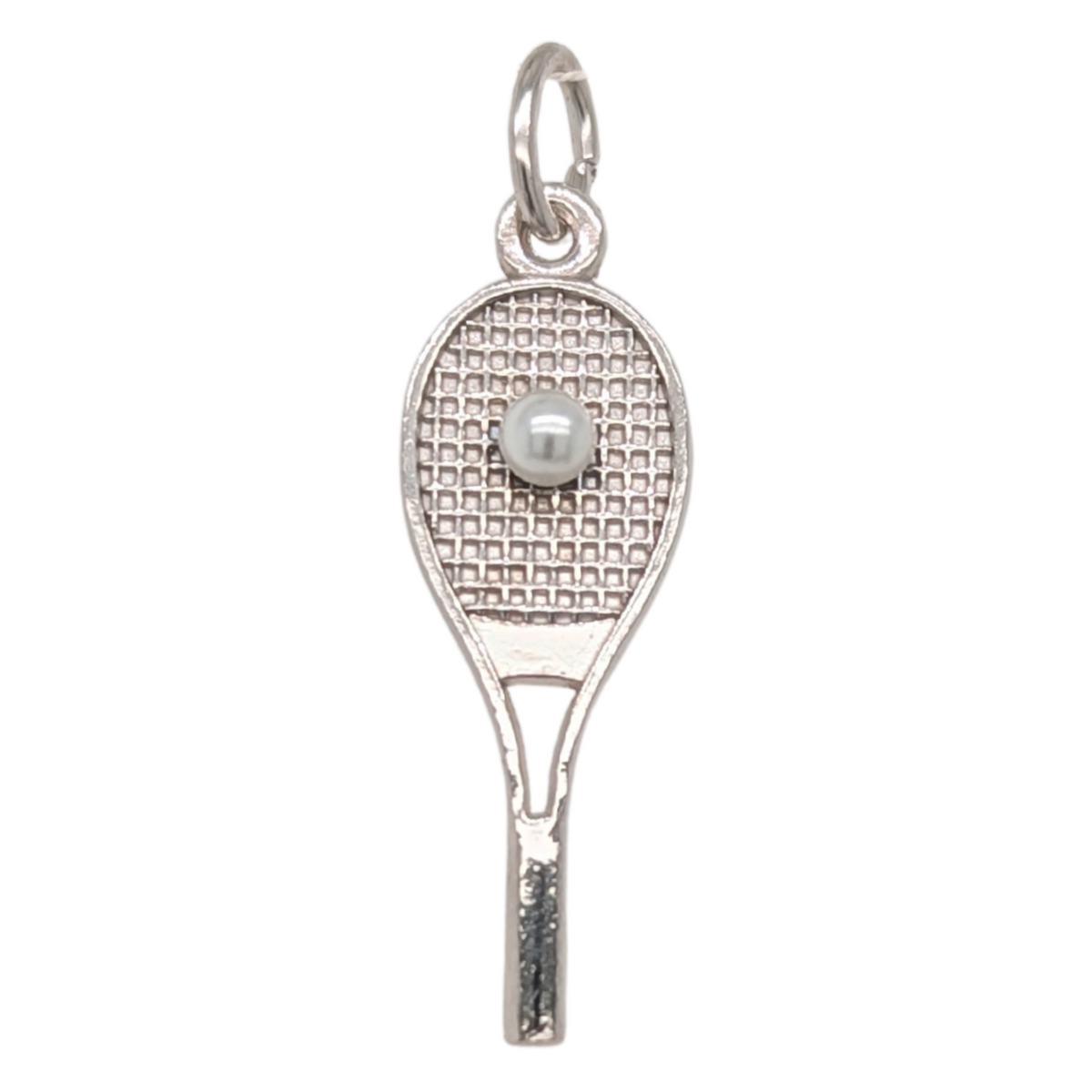 Sterling Silver Tennis Racket with Pearl Charm