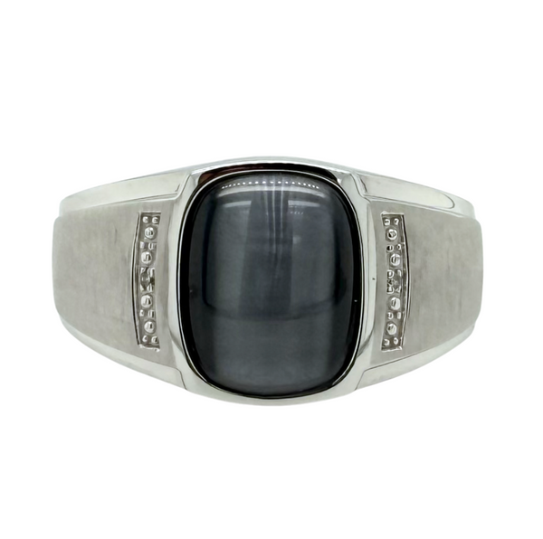 10kt White Gold Diamond and Grey Catseye Gents Ring